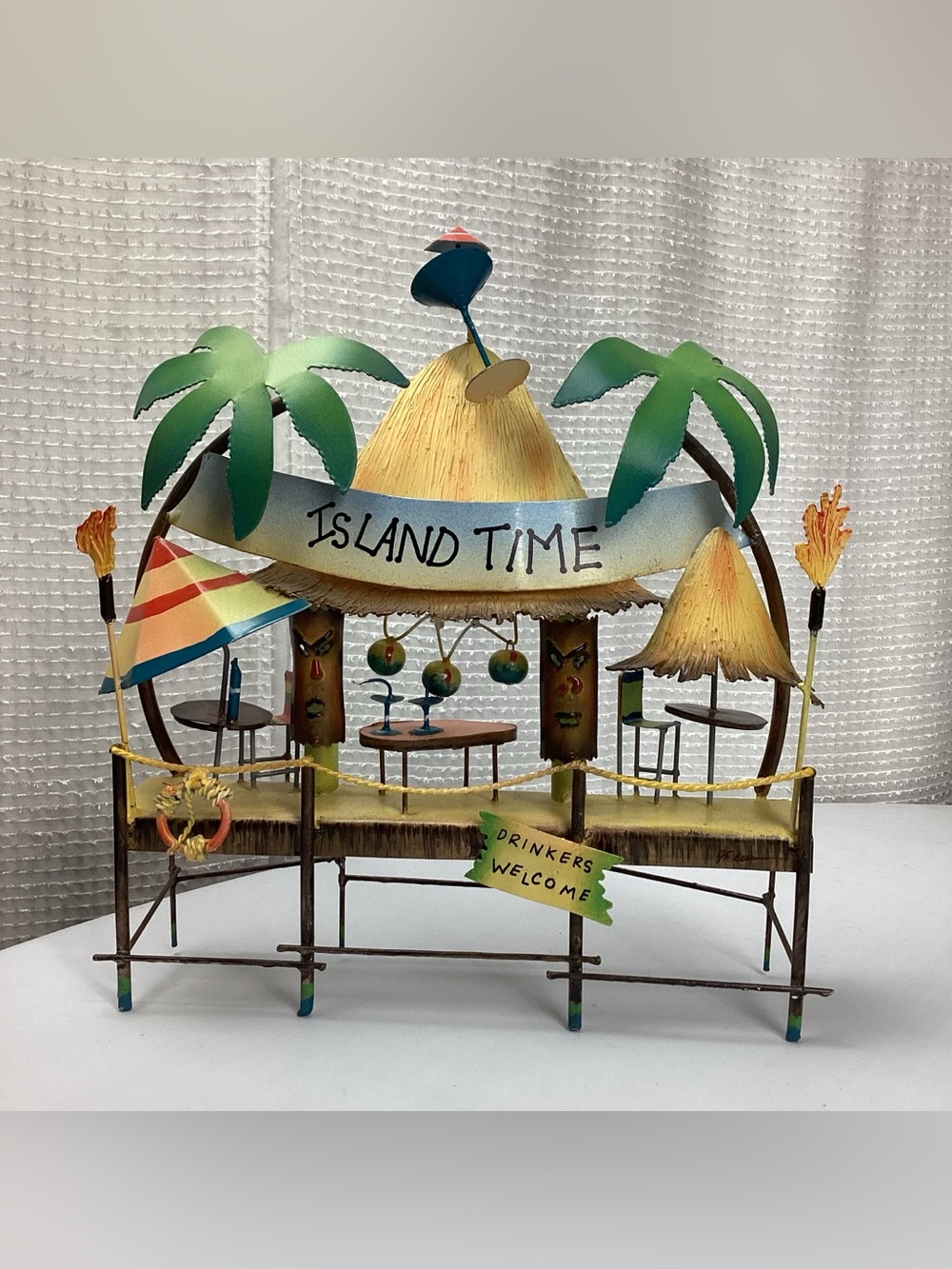 TI Design Island Time Tiki Hut 3D Metal Wall Art Freestanding Bar Grill Decor